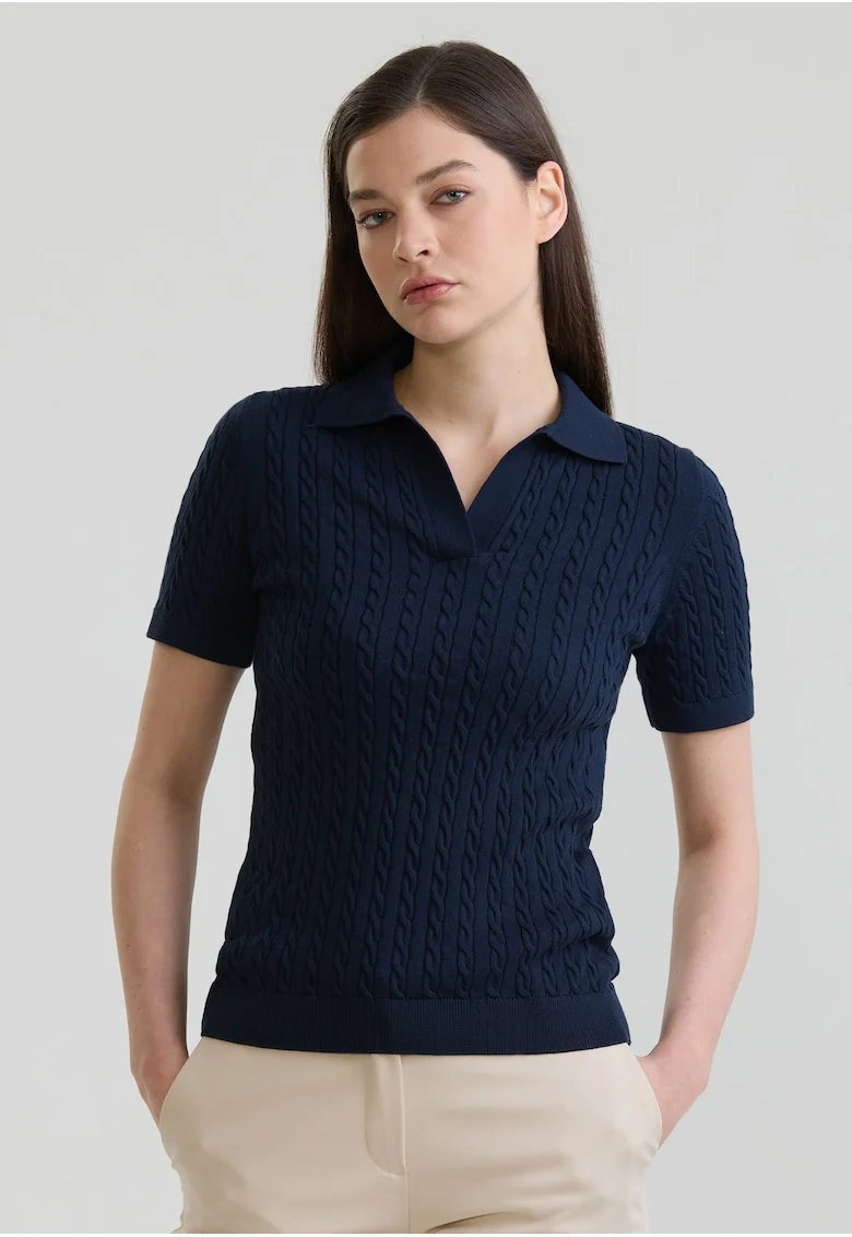 Tricou polo slim fit cu torsade, Albastru ultramarin