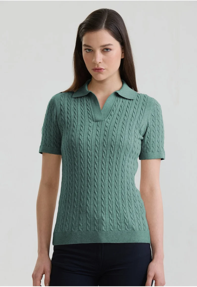 Tricou polo slim fit cu torsade, Verde sparanghel