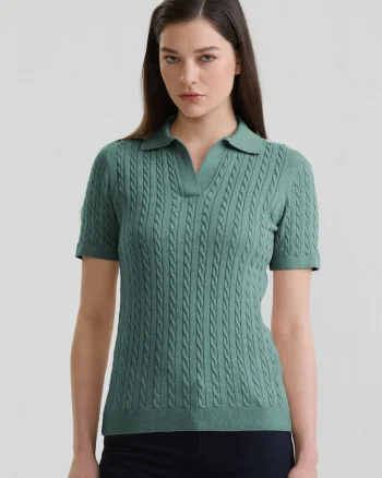Tricou polo slim fit cu torsade, Verde sparanghel