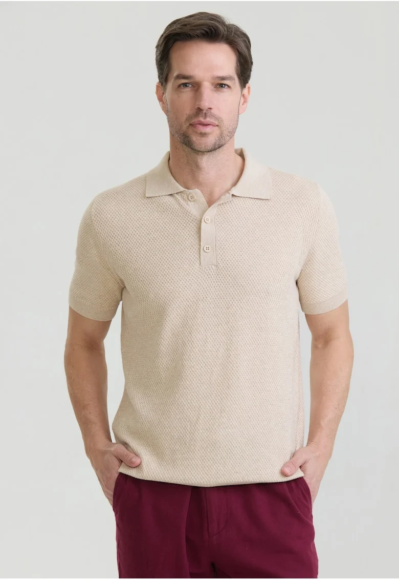 Tricou polo tricotat, Bej