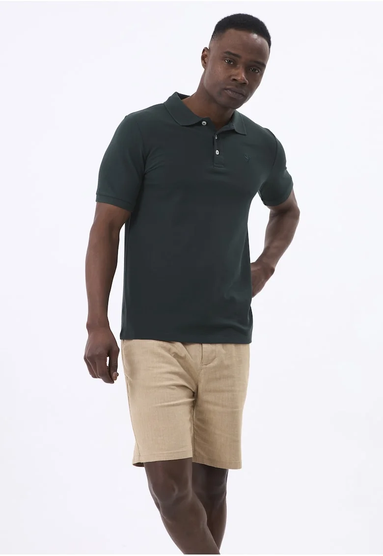 Tricou polo cu fenta cu nasturi, Verde englez