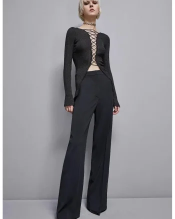 ,Pantaloni eleganti cu croiala amplă, Negru