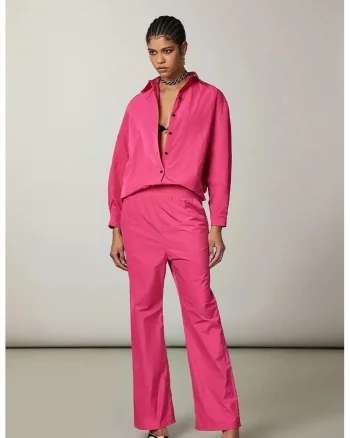 ,Pantaloni regular fit cu talie joasă, Roz