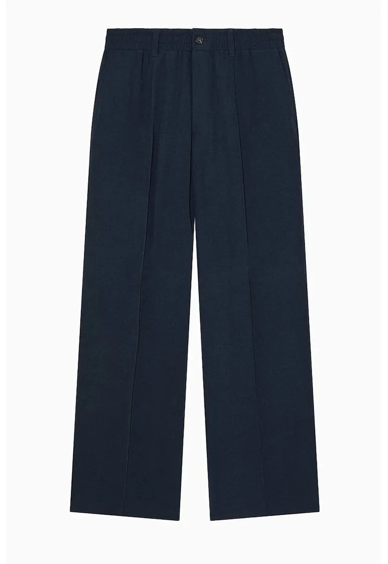 ,Pantaloni largi cu elastic în talie PP3, Albastru inchis