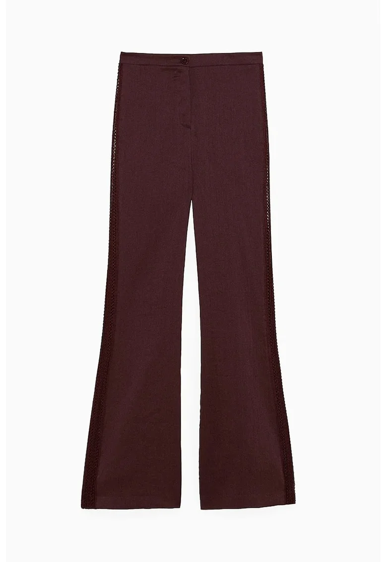 ,Pantaloni evazați cu detalii în lateral din knitwear, Rosu inchis
