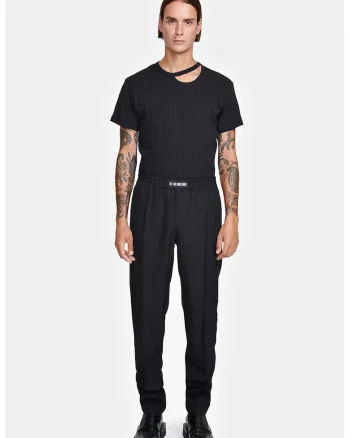 ,Pantaloni drepți cu elastic în talie si imprimeu cu logo pe elastic