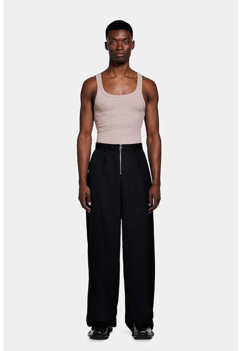 ,Pantaloni largi cu închidere prin fermoar, Negru