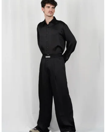 ,Pantaloni supradimensionați cu elastic în talie, Negru