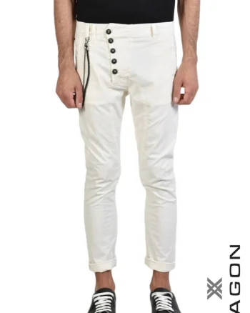 ,Pantaloni skinny, mulați cu nasturi laterali, Alb
