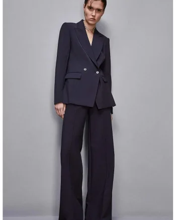 ,Pantaloni largi cu elastic în talie PP6, Albastru inchis