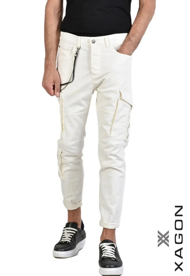 ,Pantalon skinny mulați , fermoar lateral și buzunare, Alb
