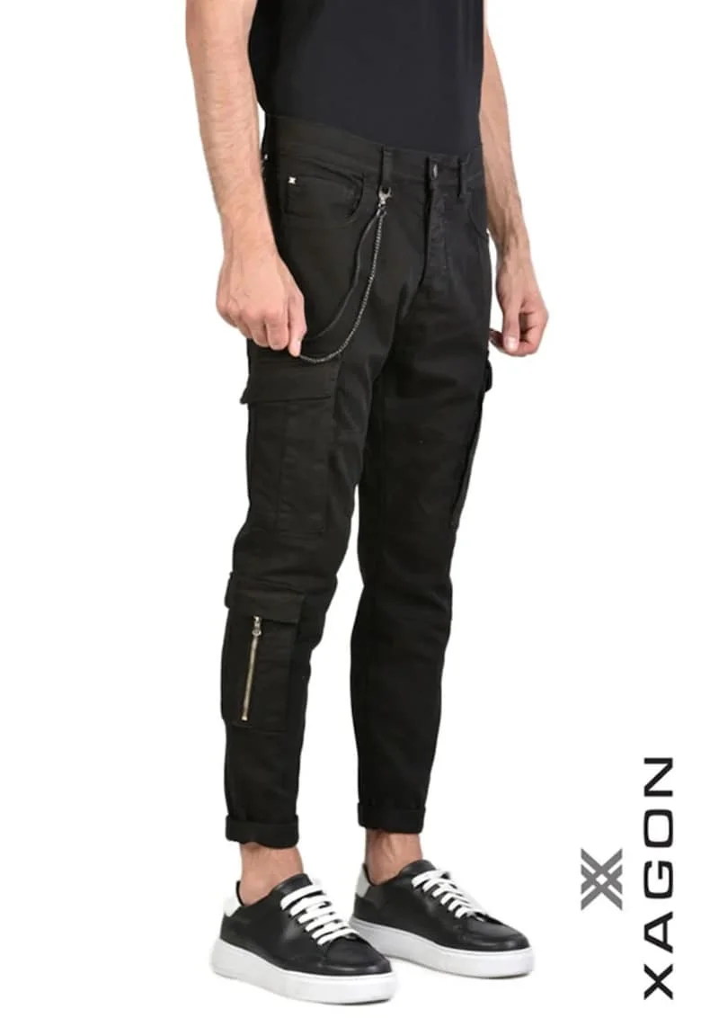 ,Pantaloni skinny, mulați cu nasturi laterali, Negru