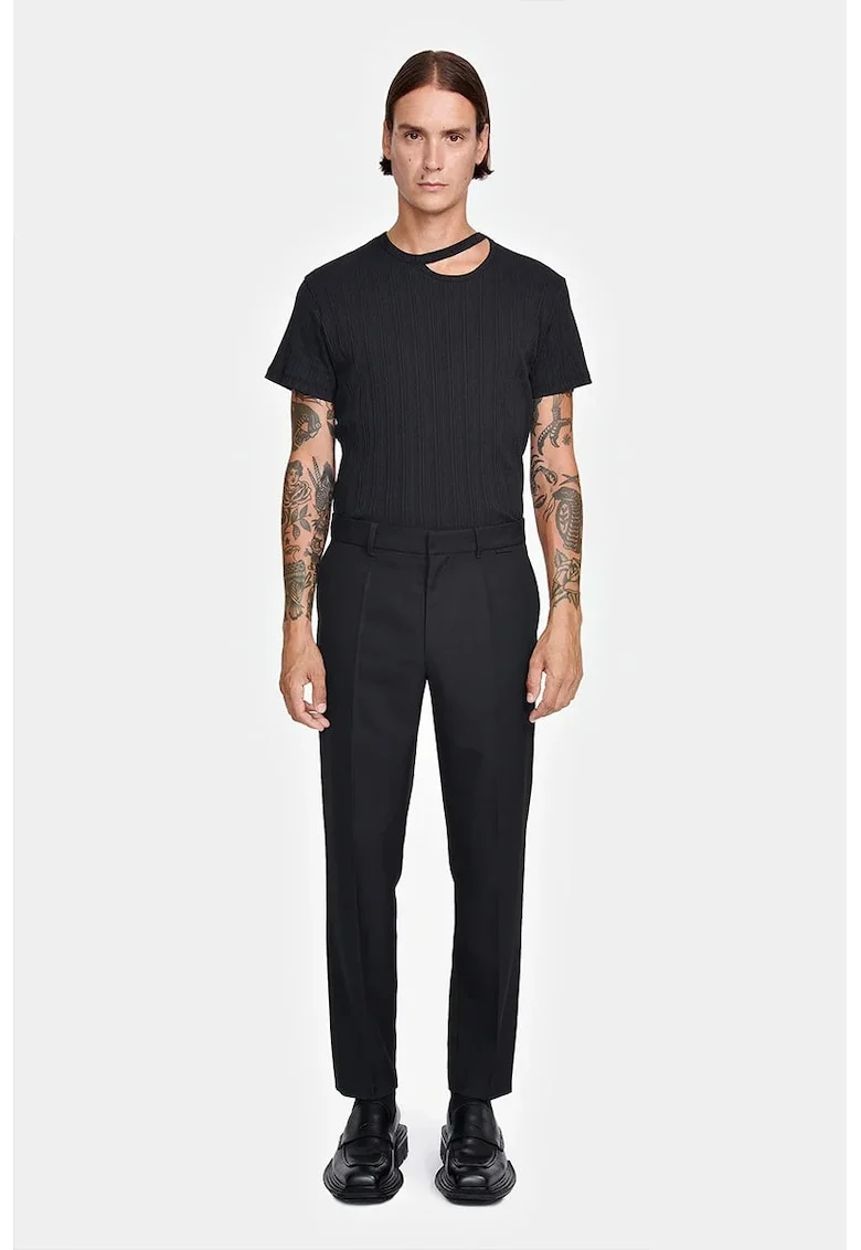 ,Pantaloni cigarette fit cu buzunare laterale, Negru