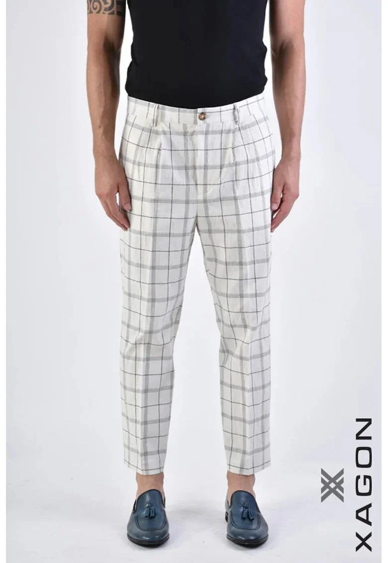 Pantaloni regular fit cu imprimeu în carouri, Crem