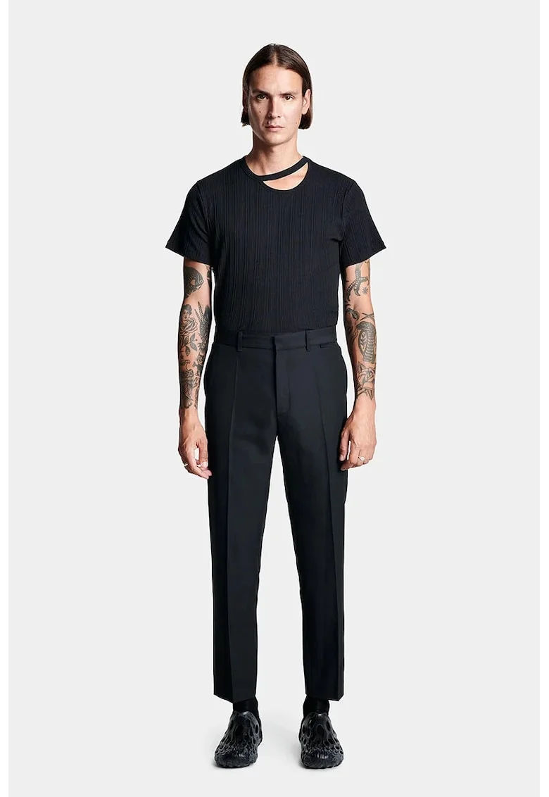 ,Pantalon crop clasic cu talie înaltă, Negru