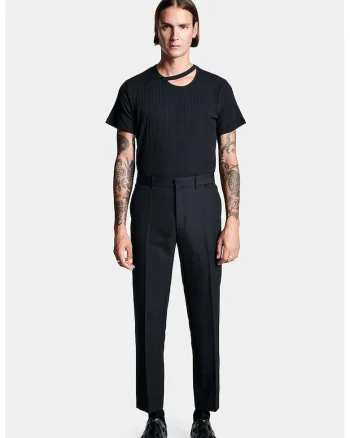 ,Pantalon crop clasic cu talie înaltă, Negru