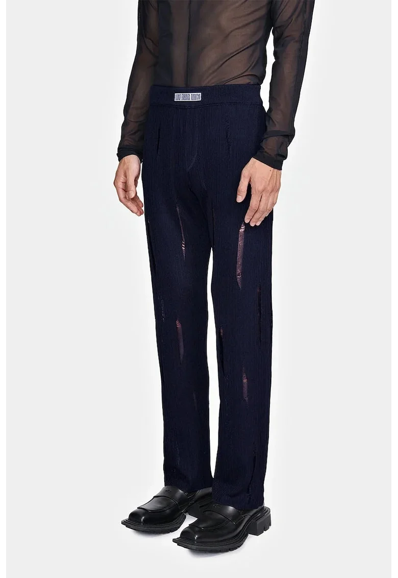 ,Pantaloni evazați din tricot, cu transparență discretă nervurată și logo frontal Louis Gabriel Nouchi, Albastru