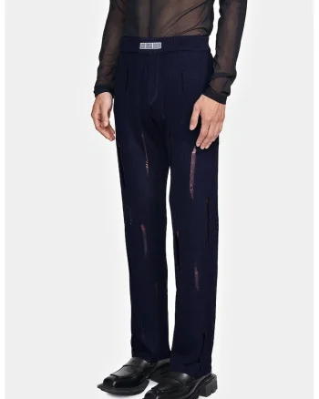 ,Pantaloni evazați din tricot, cu transparență discretă nervurată și logo frontal Louis Gabriel Nouchi, Albastru