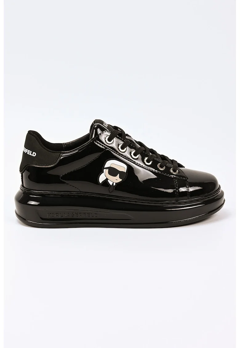 Pantofi sport din piele lacuita cu logo, Negru