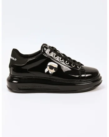 Pantofi sport din piele lacuita cu logo, Negru