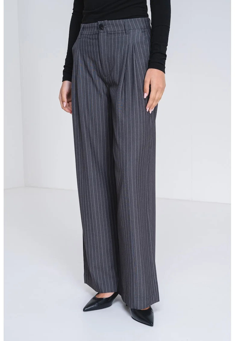 Pantaloni relxed fit cu talie medie, Alb/Gri inchis