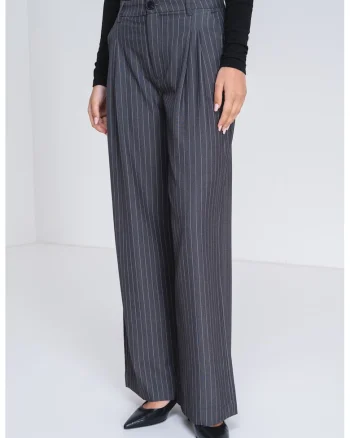 Pantaloni relxed fit cu talie medie, Alb/Gri inchis