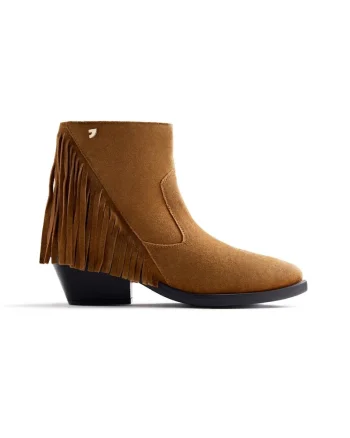 Ghete cowboy de piele intoarsa cu franjuri, Maro
