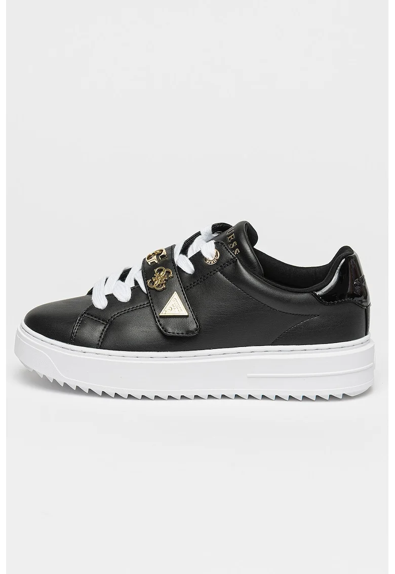 Pantofi sport de piele ecologica cu detalii logo metalice, Auriu/Negru