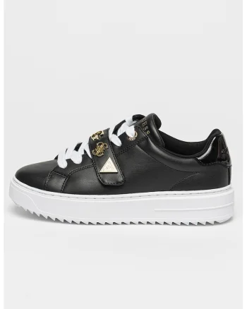 Pantofi sport de piele ecologica cu detalii logo metalice, Auriu/Negru
