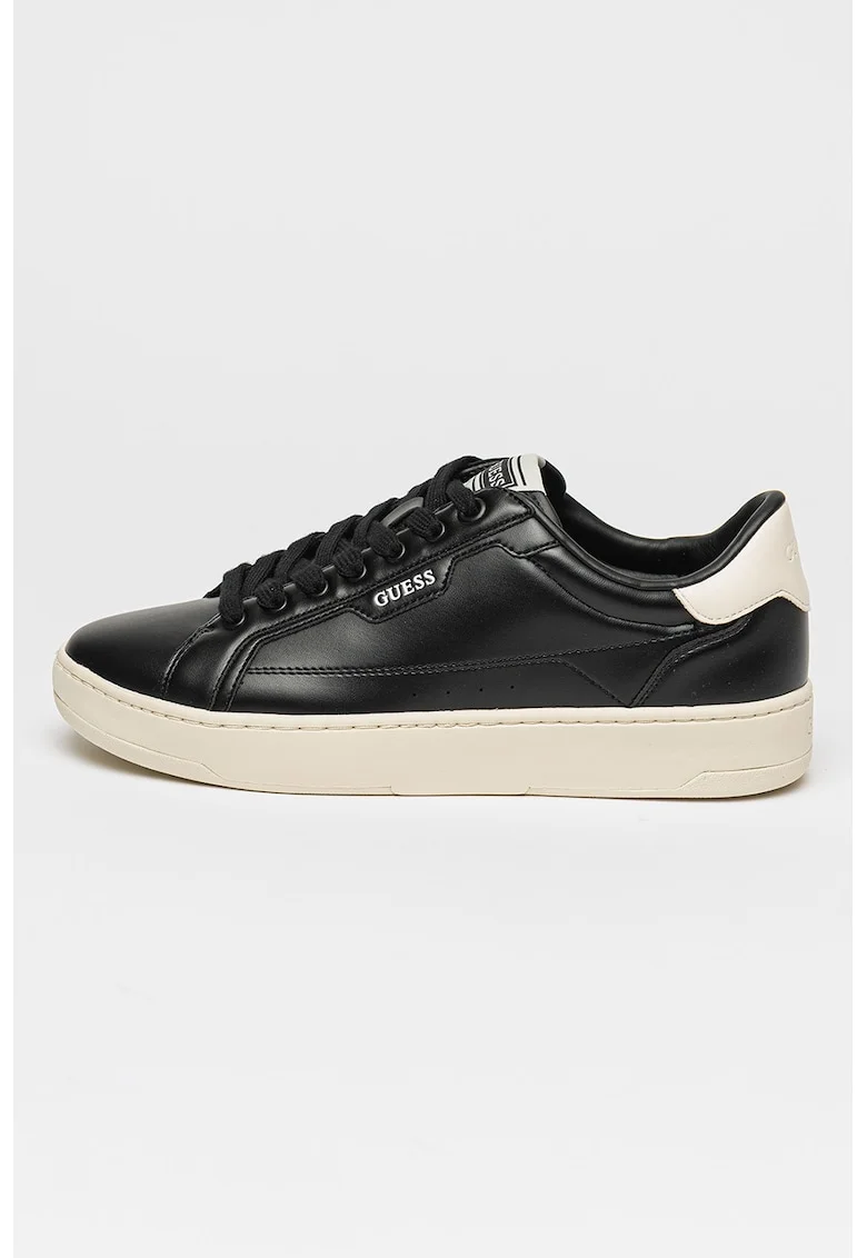 Pantofi sport de piele ecologica cu logo, Alb fildes/Negru
