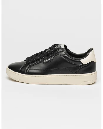 Pantofi sport de piele ecologica cu logo, Alb fildes/Negru