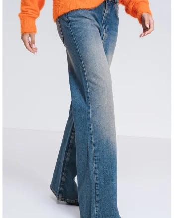 Blugi cu croiala ampla si aspect decolorat, Albastru melange