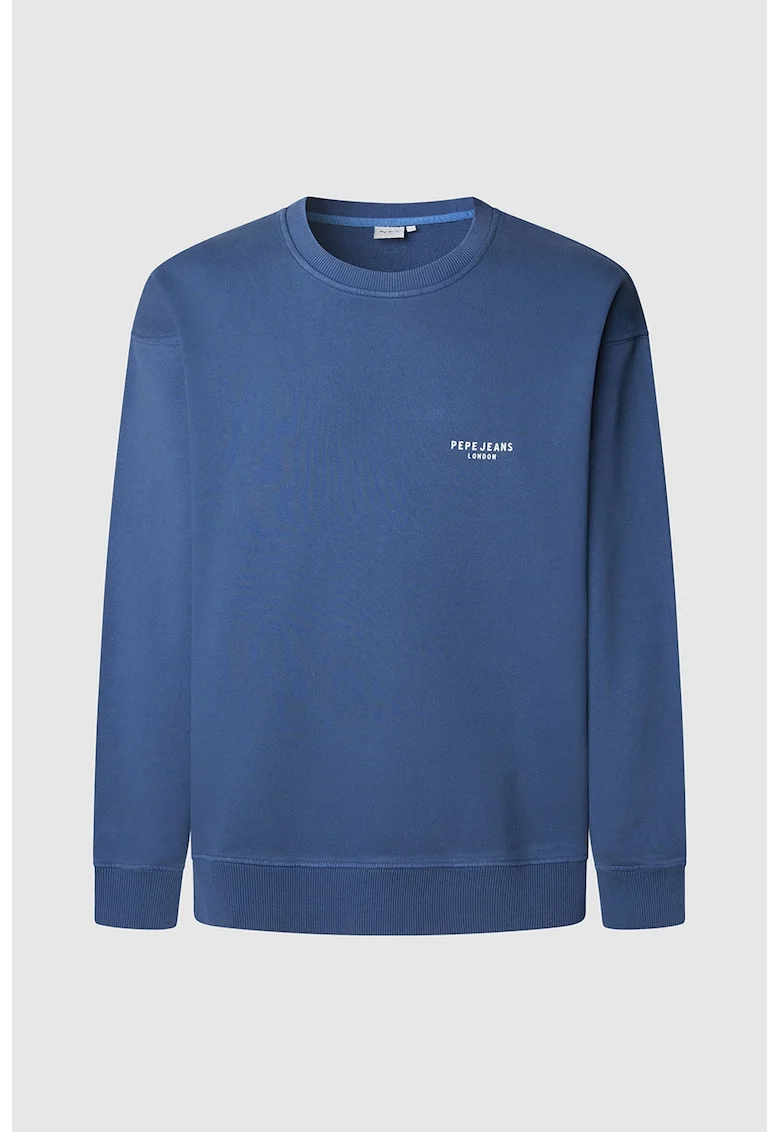 Bluza de trening cu imprimeu grafic si decolteu la baza gatului, Albastru