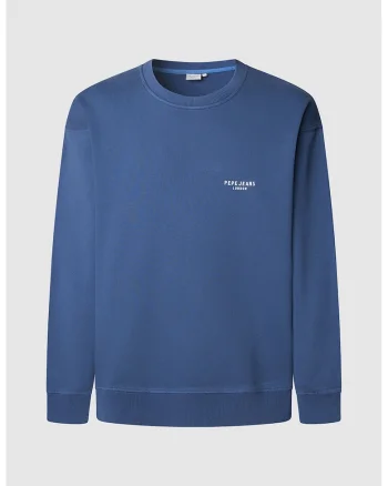 Bluza de trening cu imprimeu grafic si decolteu la baza gatului, Albastru