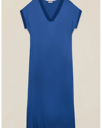 Rochie midi de satin, Albastru inchis