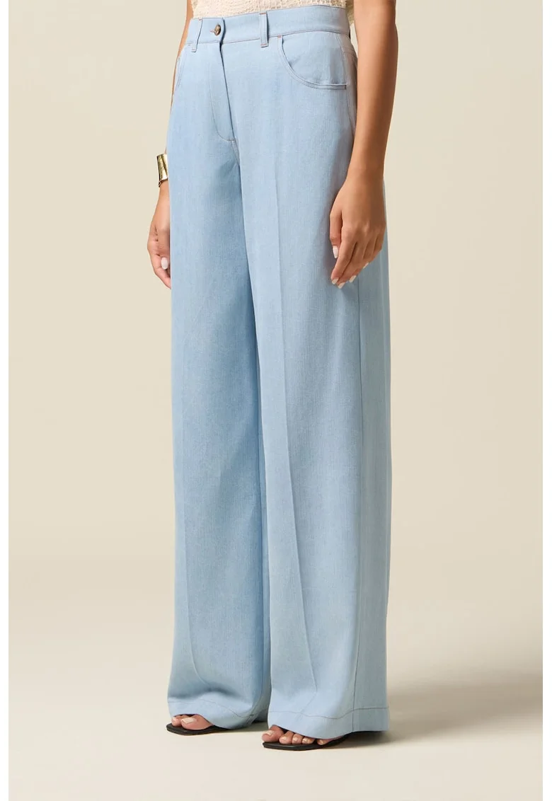 Fiorella Rubino, Pantaloni evazati cu talie inalta, Albastru pastel