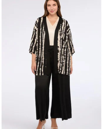 Pantaloni crop evazati cu snur, Negru