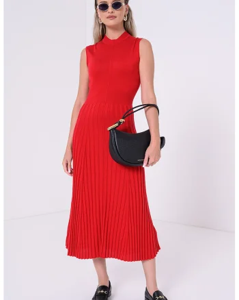Rochie lunga cu pliuri, din lyocell si matase, Rosu