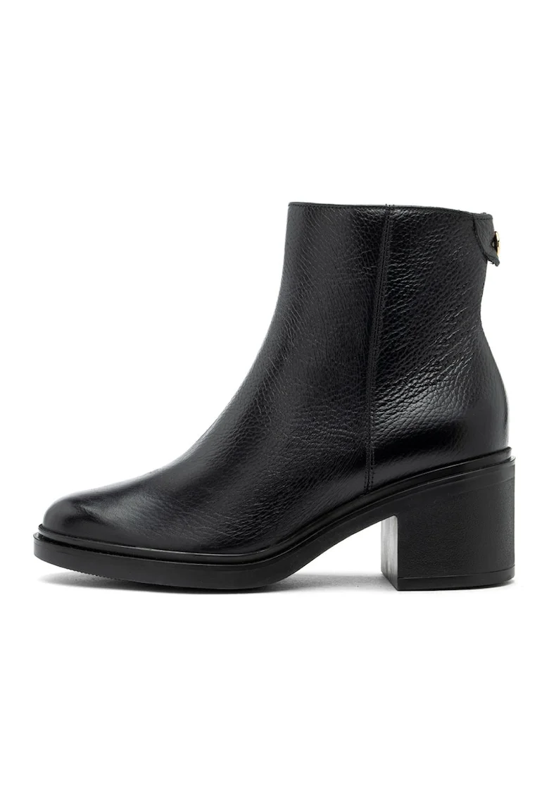 Botine de piele intoarsa cu toc masiv, Negru