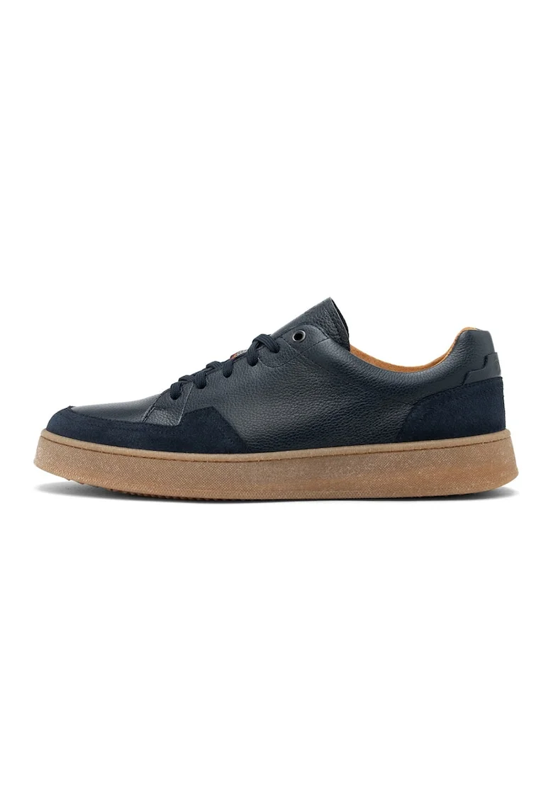 Pantofi de piele cu insertii de piele intoarsa, Bleumarin