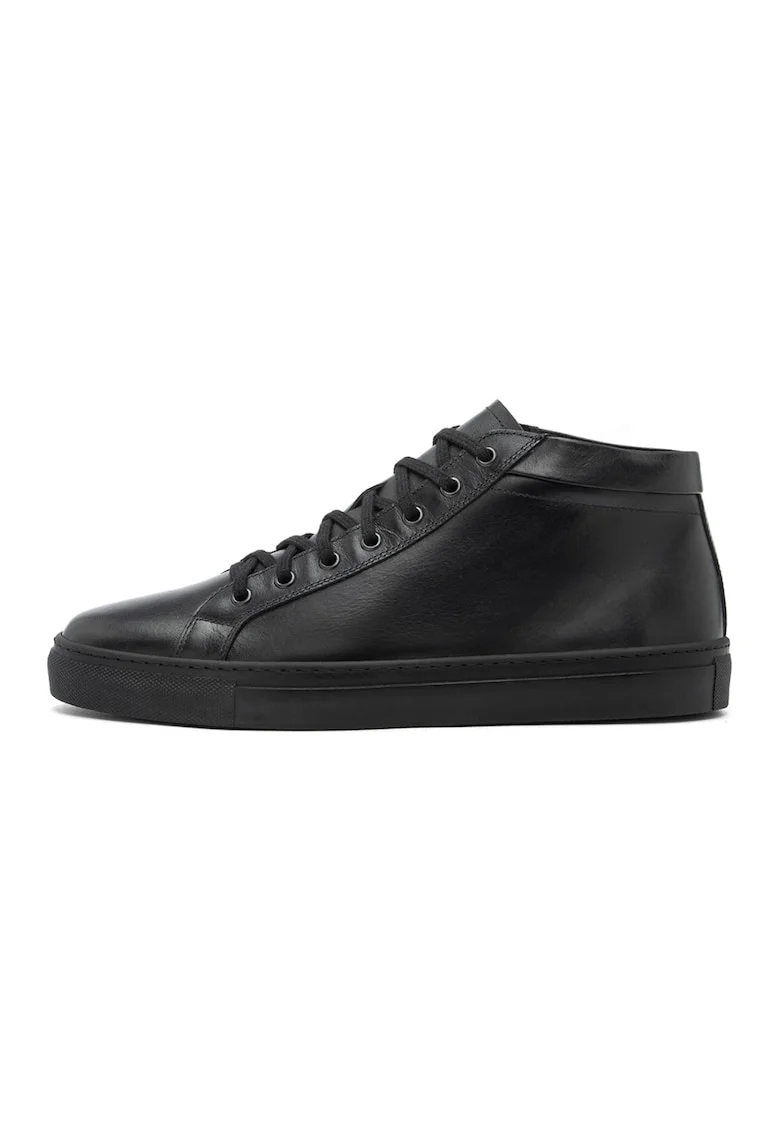 Pantofi casurl mid-cut de piele, Negru