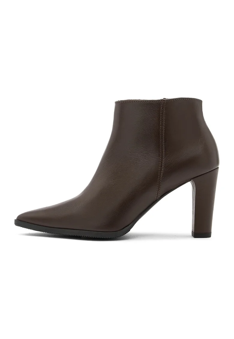 Botine ascutite din piele, cu toc clasic, Maro inchis