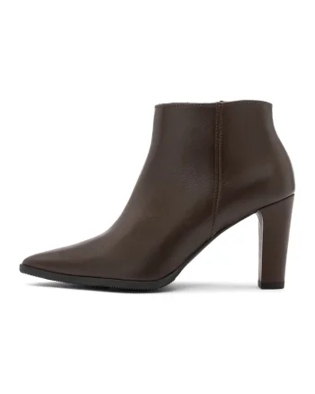 Botine ascutite din piele, cu toc clasic, Maro inchis