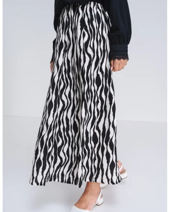 Fusta maxi cu model, Alb/Negru