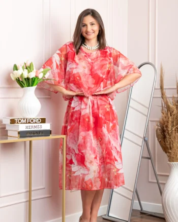 Rochie dama Theresa din voal cu imprimeu floral corai