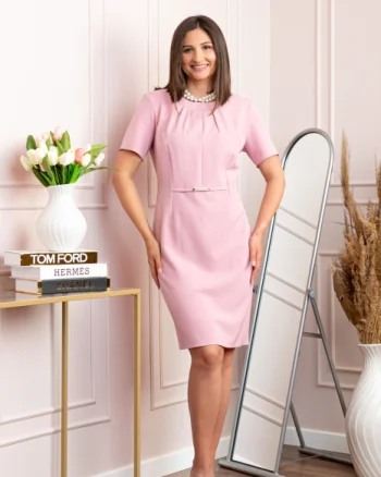 Rochie eleganta office roz pudrat Alondra cu croi cambrat