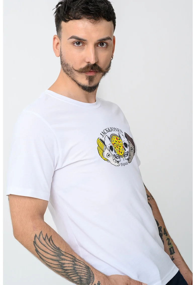 Tricou de bumbac cu imprimeu, Alb/Galben