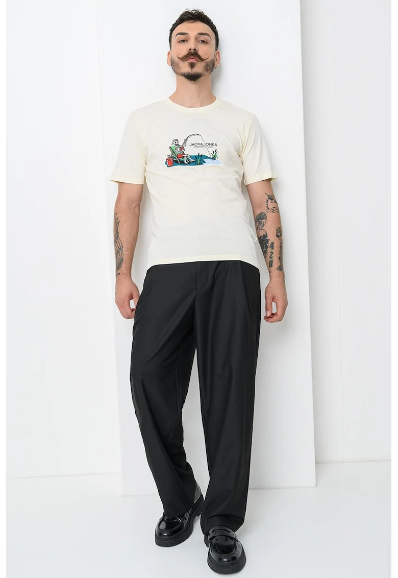 Tricou de bumbac cu imprimeu, Verde/Crem