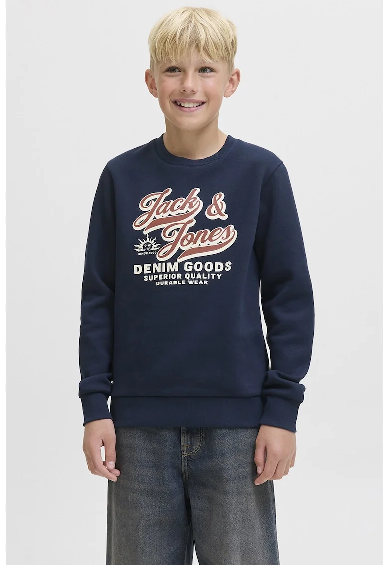 Bluza de trening din amestec de bumbac organic cu imprimeu logo, Rosu/Alb murdar/Bleumarin