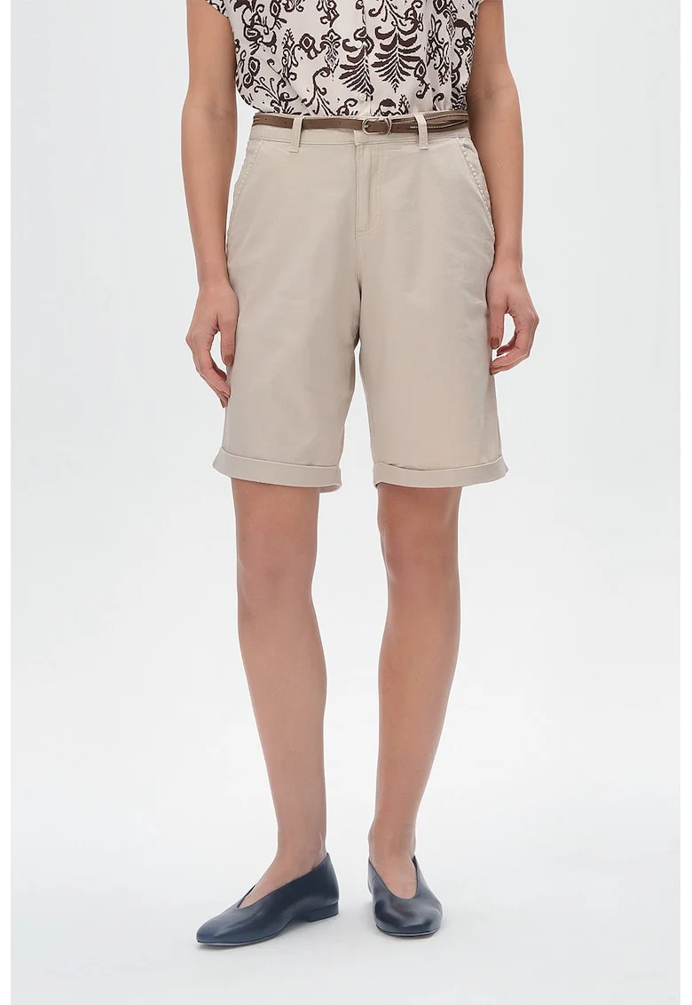 Pantaloni scurti drepti cu curea, Maro/Maro nisip